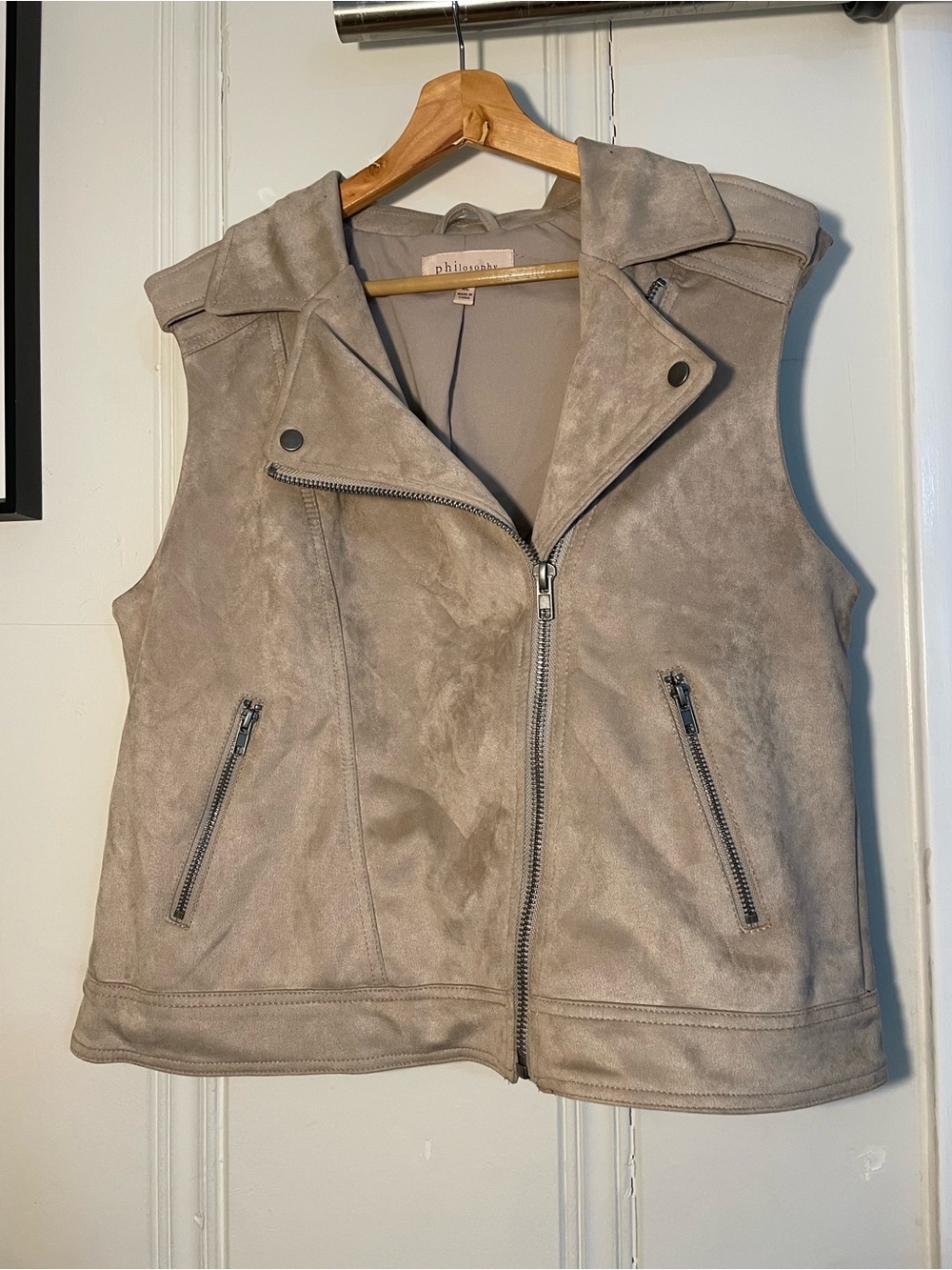 Philosophy Republic Clothing Faux Suede Moto Vest XL Taupe